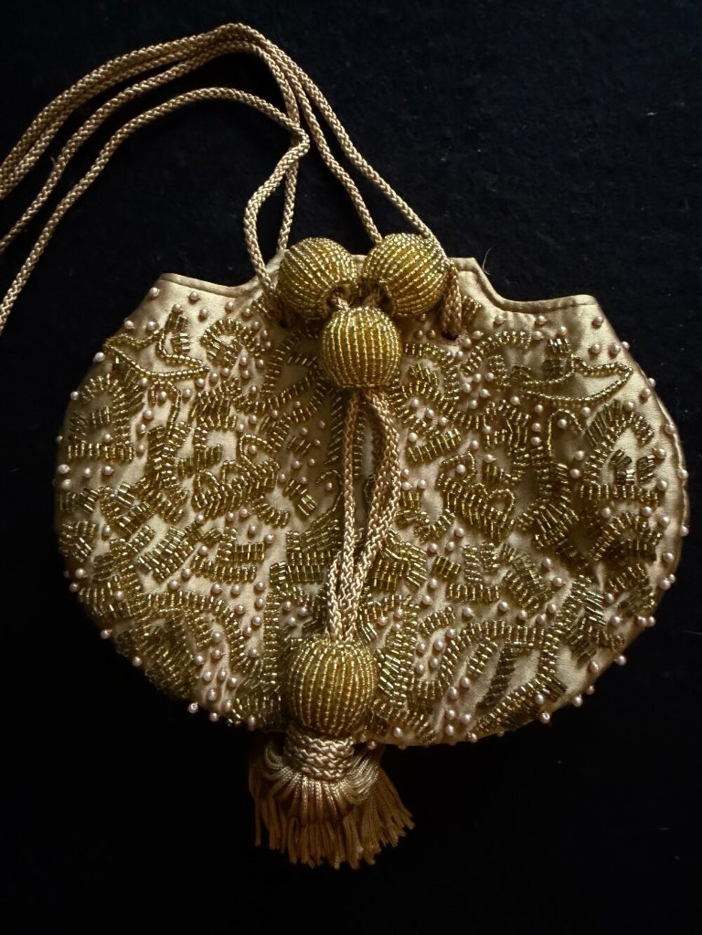 Traditional Indian Golden Satin Beaded Evening Bag/Purse - Picture 2 of 8